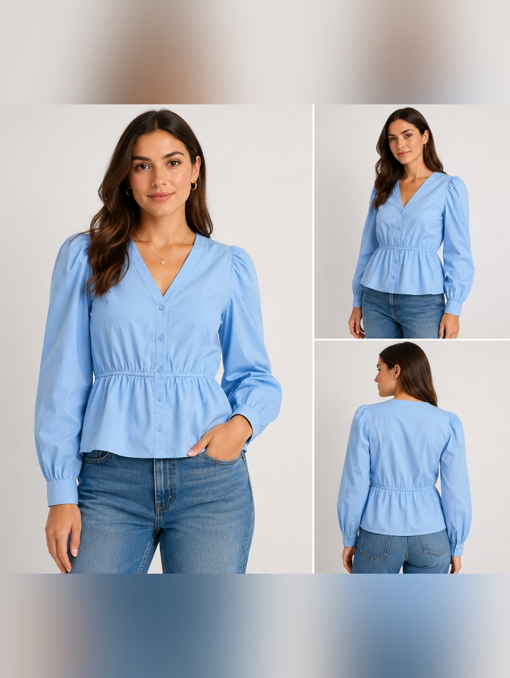 Liz Claiborne Light Blue Peplum Blouse‎ XL